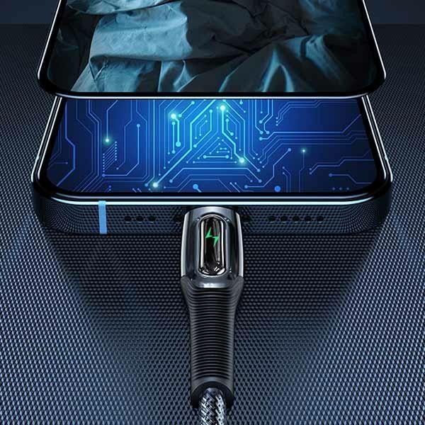 Actual product image Usams Cable pleciony USB-C na Lightning Smart Power-off 20W PD Cable 1.2m czarny/black SJ518USB01 (U (1.20 m, 20 W)