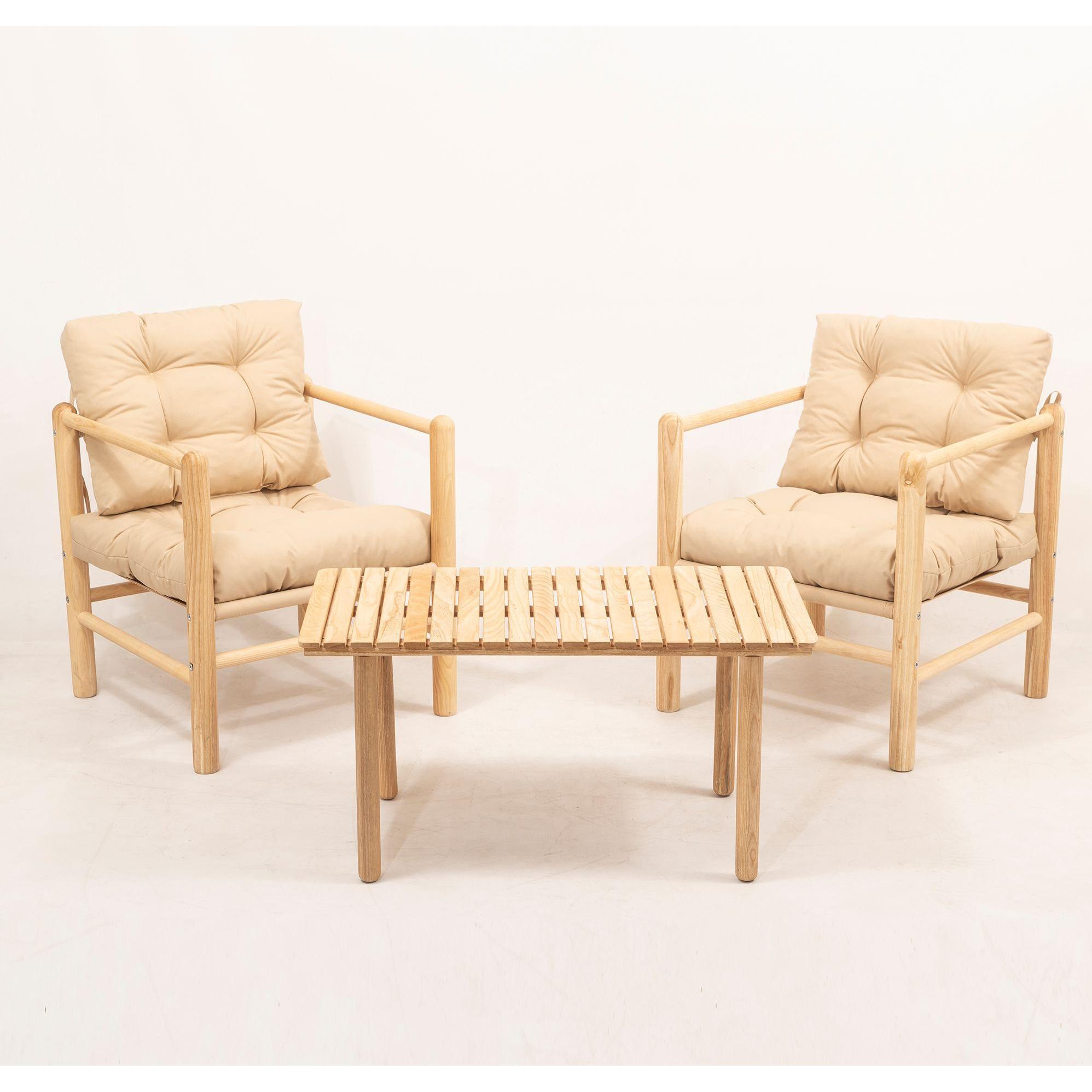Kalune Design, Gartentisch + Balkontisch, Soothe Trio Cream Garden Table Chairs (90 cm)