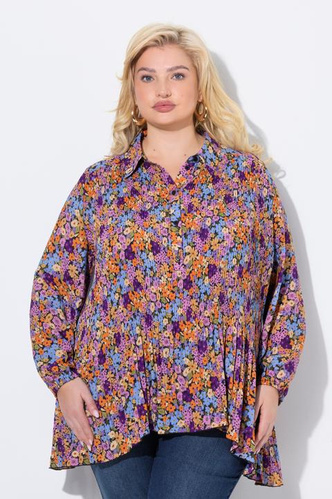Produktbild Ulla Popken Plissee-Bluse, Blüten, A-Linie, Hemdkragen, Langarm (46, 48)