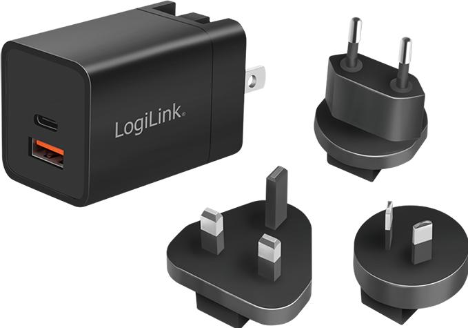 Actual product image LogiLink USB socket travel adapter, 1x USB-A, 1x USB-C, GaN technology, 30 W (30 W, 2 ports)