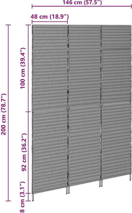 Produktbild vidaXL Raumteiler 3-teilig Faltbar Beige 146x200 cm Poly Rattan