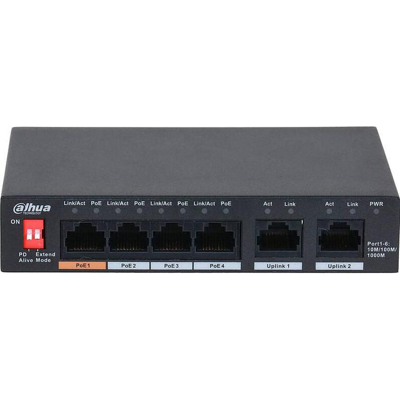 Thumbnail - Dahua PoE-Switch PFS3006-4GT-60-V2 unmanaged (6 Ports), Netzwerk Switch, Schwarz