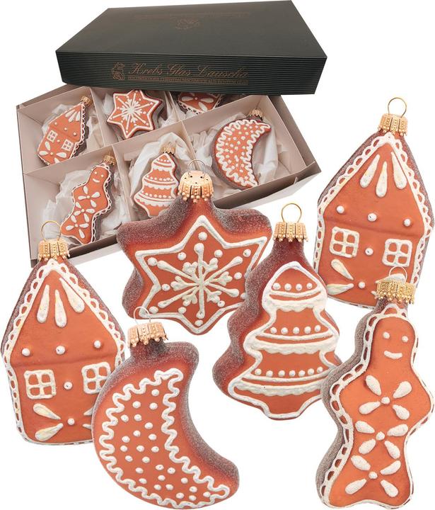 Produktbild Krebs Glas Lauscha Christbaumschmuck Lebkuchen-Formen - 6 Stück aus Glas - Ø 8 cm (6x)