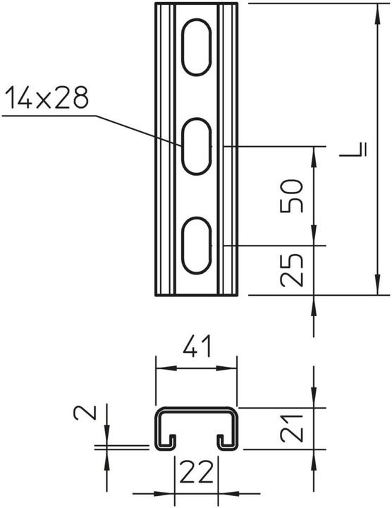 Actual product image OBO Bettermann OBO MS4121P2000A2 Profile rail, perforated, slot width 22mm