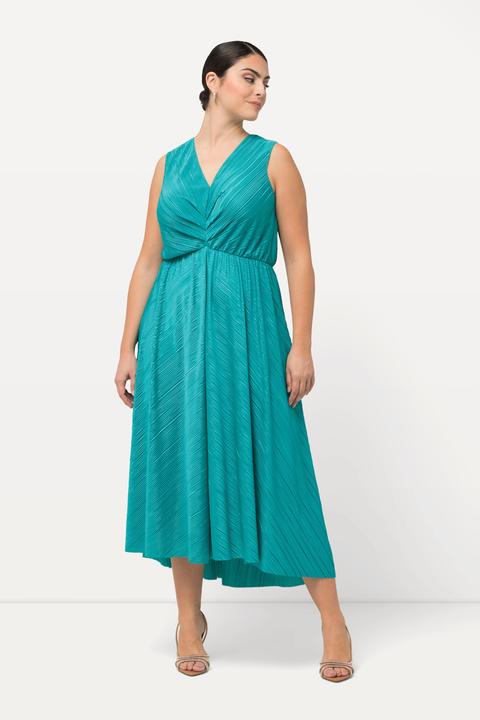 Produktbild Ulla Popken Plissee-Maxikleid, drapiert, V-Ausschnitt, ärmellos (50)