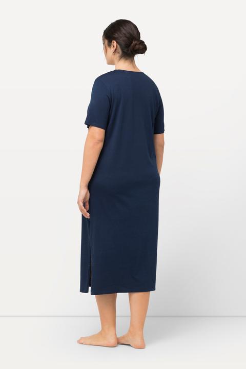 Image du produit Ulla Popken Chemise de nuit en modal, broderie ajourée sur le décolleté en V et manches courtes (60)