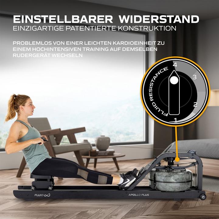 Produktbild Fluid Rower Apollo Plus Black Wasser Rudergerät Dual Rail