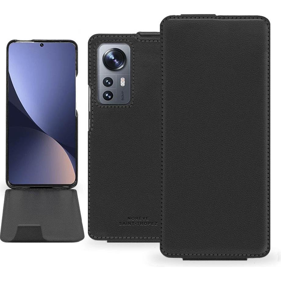 Noreve Lederschutzhülle vertikal (Xiaomi 12 Pro), Smartphone Hülle, Schwarz