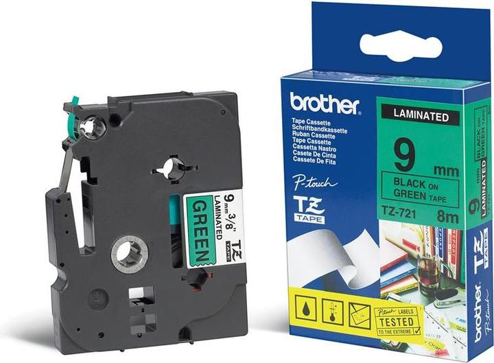 Actual product image Brother Tze-721 (0.90 cm, Black, Green)