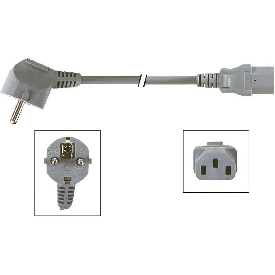 Thumbnail - Velleman, Verlängerungskabel, NETZKABEL - GRAU - CEE 7/7 90° + C13 - 3.0 m - 3G1.0 mm² (3 m, IEC 320)