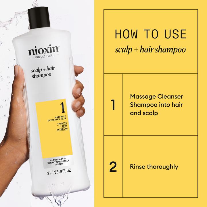 Actual product image Nioxin Scalp + Hair System 1 Shampoo (1000 ml, Liquid shampoo)