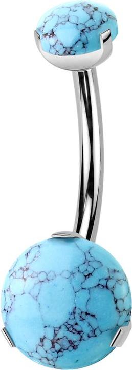 Produktbild Star Piercing Banane Innengewinde silber zwei Türkis Steine gefasst (Titan, ohne Messing, Mineralisch)