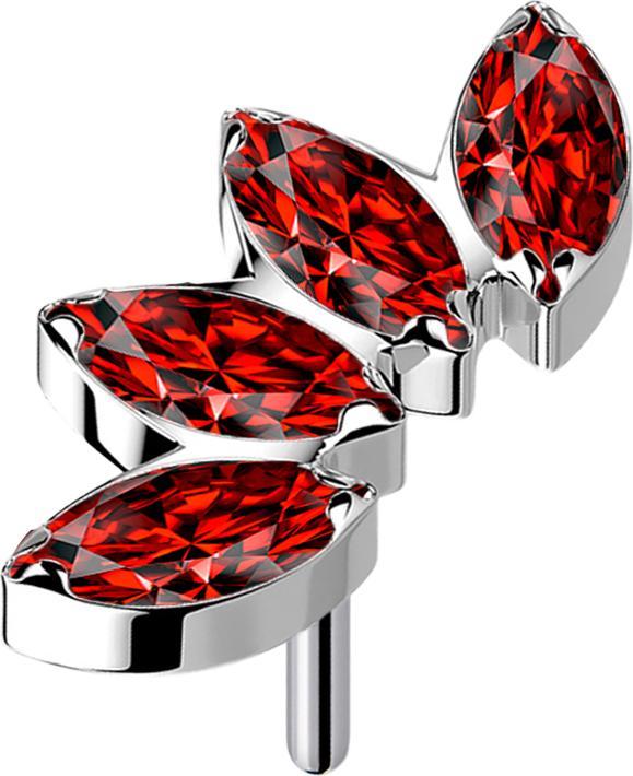 Produktbild Star Piercing Threadless silber Fächer mit vier Kristallen rot (ohne Messing, Titan)