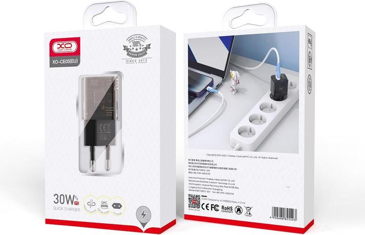 Produktbild xO Klarer Wandlader CE05 PD 30W QC 3.0 18W 1x USB 1x USB-C braun (30 W, 2 Ports)