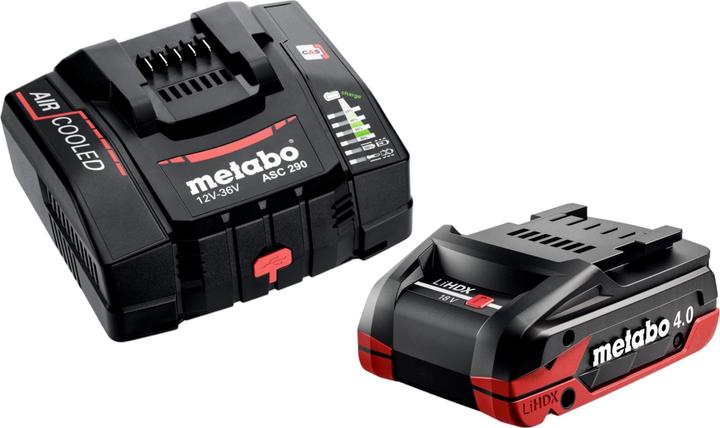 1x Metabo LiHDX accupack 18 V 4,0 Ah CAS Li-Ion accu, 1x Metabo ASC 290 snellader
