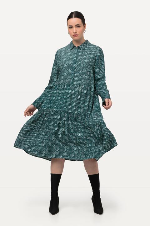 Immagine prodotto Ulla Popken Abito chemisier maxi con orlo con volant, collo da camicia e maniche lunghe (50, 52)