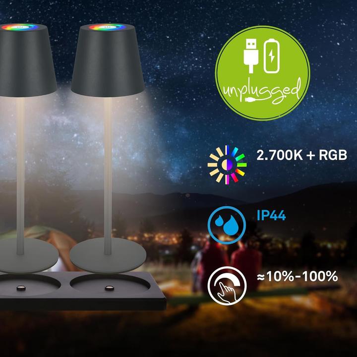 Image du produit Briloner Lampe de table LED RVB rechargeable avec station de charge, réglable en continu (200 lm)