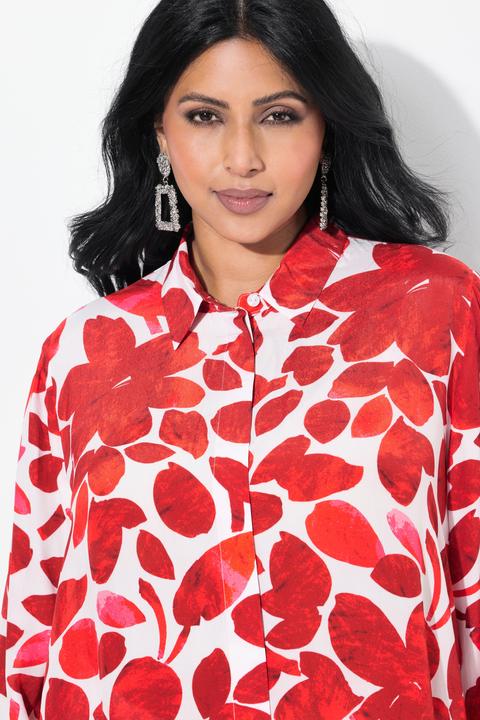 Actual product image Ulla Popken Petal Print Pointed Hem Button Down Blouse (46, 48)