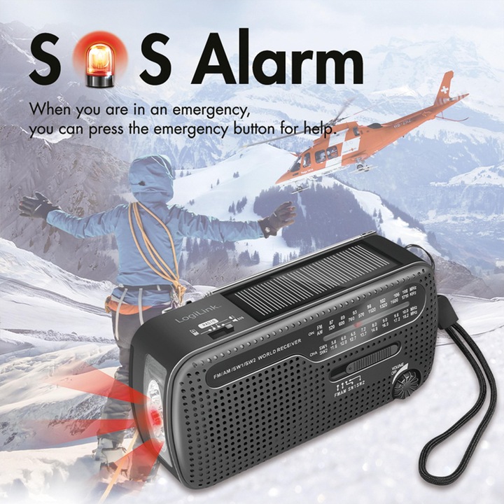 Immagine prodotto LogiLink Radio a manovella con dinamo (VHF, MW, KW)