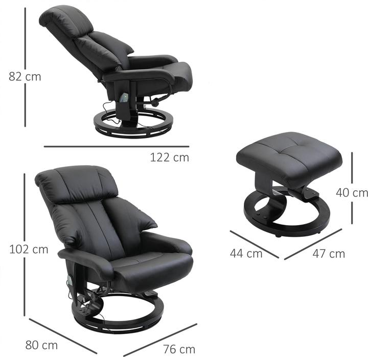 Produktbild Swisshandel24 Massagesessel Fusshocker Schwarz Relaxsessel Elektrischer Fernsehsessel mit Liegefunktion Kunstleder