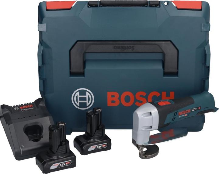 Image du produit Bosch Professional Bosch GSC 12V-13 Cisaille à tôle sans fil 12V avec clé hexagonale 12V + 2x batterie 6,0 Ah + charge