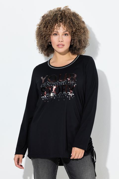Produktbild Ulla Popken Shirt, Pailletten-Schriftzug, Classic, Rundhals, Langarm (60)
