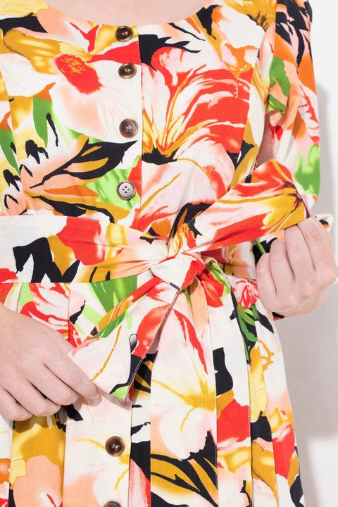Produktbild Ulla Popken Maxikleid, Leinenmix, A-Linie, Rundhals, 3/4-Arm (46, 48)