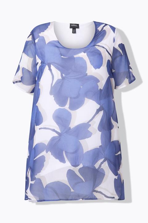 Actual product image Ulla Popken Hydrangea Print Layered Chiffon Blouse (60)
