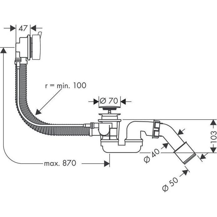 Thumbnail - hansgrohe, Siphon, Ab-/Überlaufgarnitur AXOR FLEXAPLUS S mit Fertigset, für Sonderwannen chrom (Überlaufgarnitur)