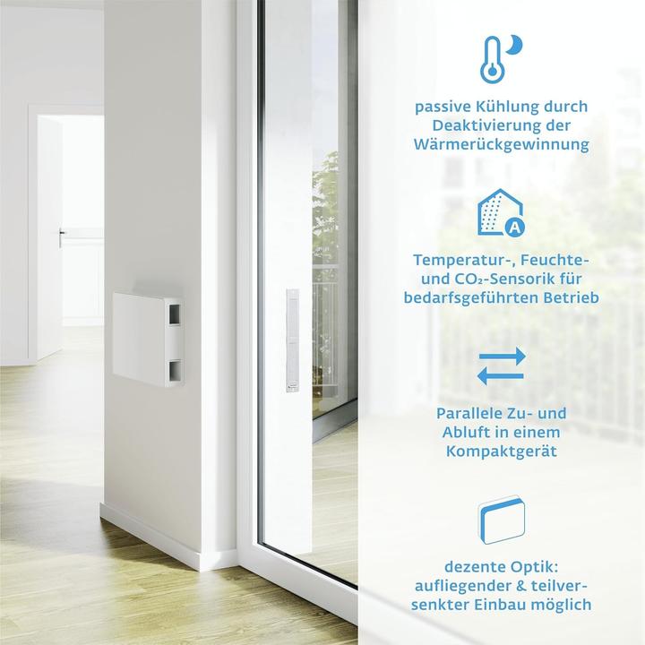 Produktbild Siegenia Smart Wandventilator mit Warmteterugwinning, Temperatur- und Vochtregeling