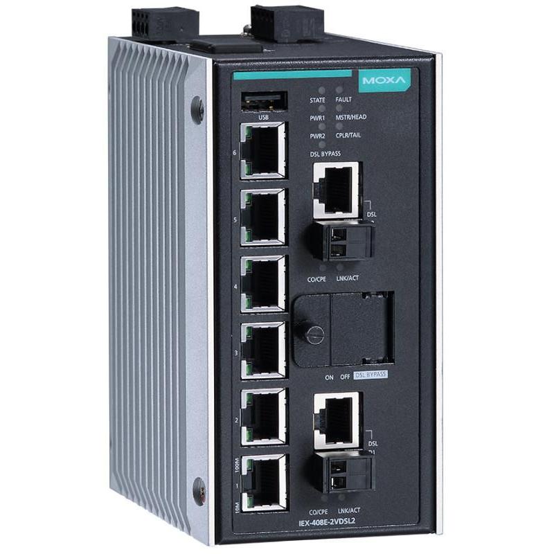 Moxa Ethernet Extender 2Xvdsl2+8Xrj45. Managed. X- IEX-408E-2VDSL2-HV-T (RJ45 (8x)), Netzwerkadapter