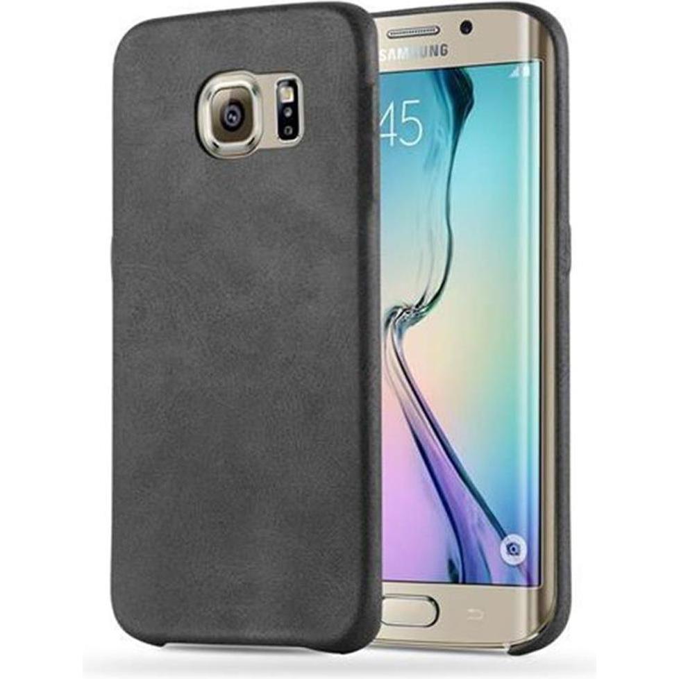 Cadorabo Hard Cover Kunstleder mit Struktur (Samsung Galaxy S6 Edge), Smartphone Hülle, Schwarz