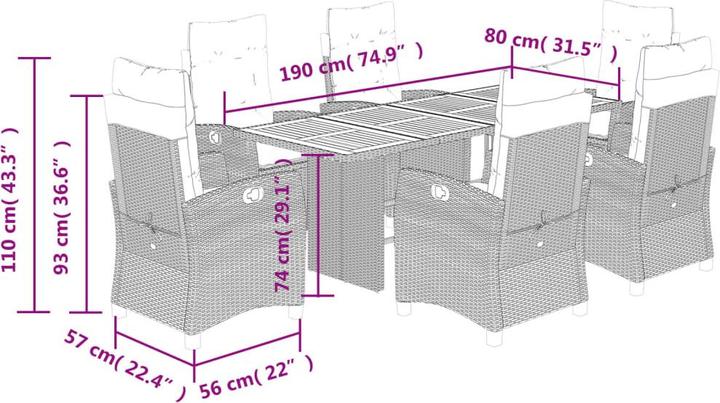 Produktbild vidaXL Garten Essgruppe (190 x 80 x 74 cm)