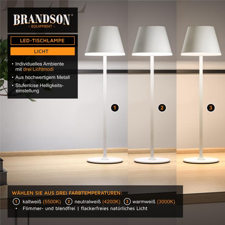 Image du produit Brandson LED Tischleuchte aus Metall, mit Akku, Kabellos, Touch, dimmbar, Dimmfunktion, Schreibtischlampe