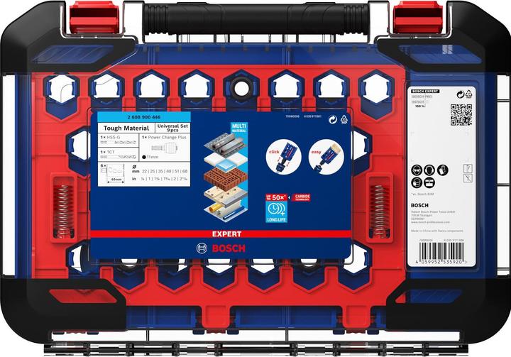 Actual product image Bosch EXPERT Tough Material hole saw set, 22/25/35/40/51/68 mm, 9 pcs. (22 mm, 25 mm, 35 mm, 40 mm, 51 mm, 68 mm)
