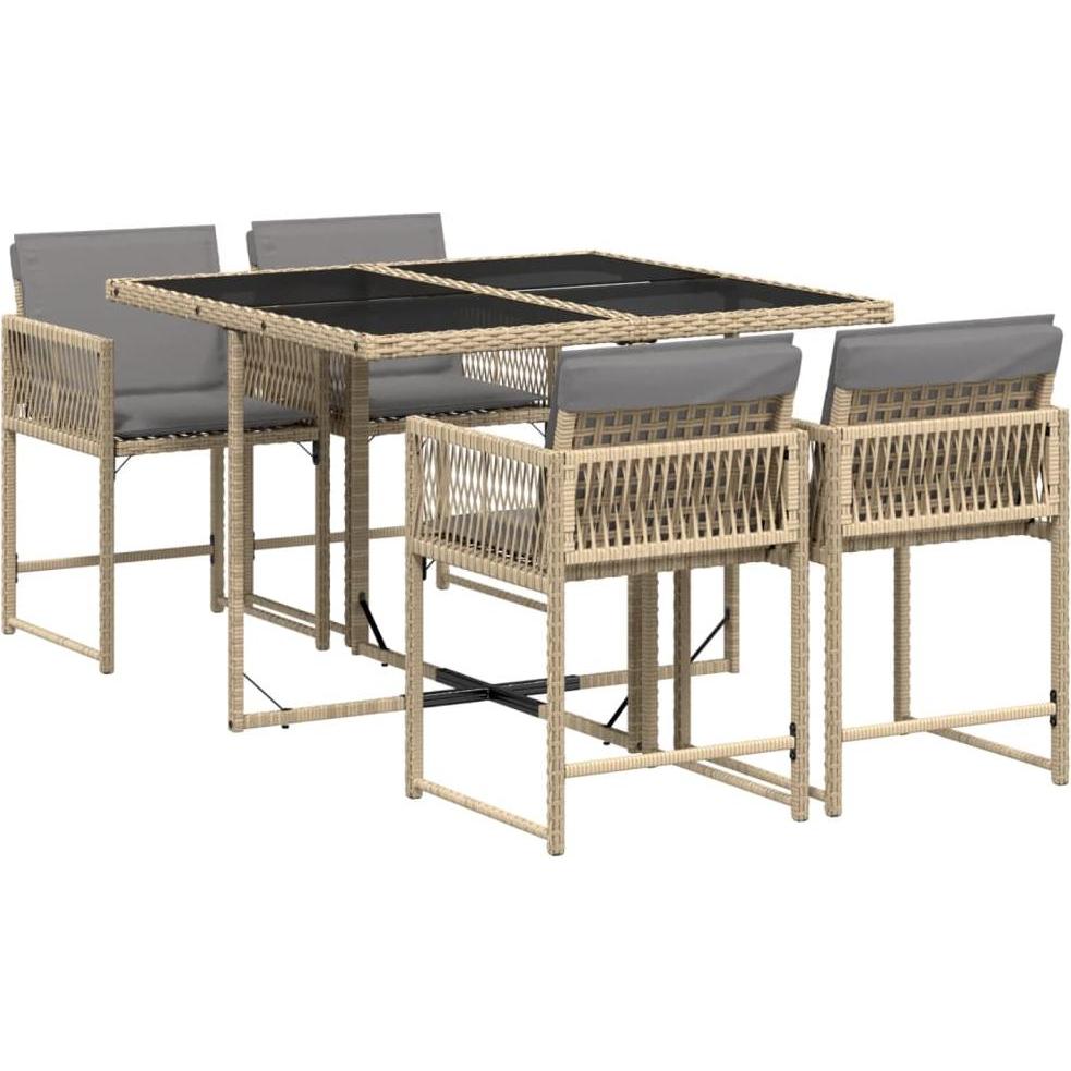 VidaXL, Gartentisch + Balkontisch, Gartenmöbel Essgruppe Gartengarnitur 5tlg. Beigemischung Poly Rattan (110 cm)