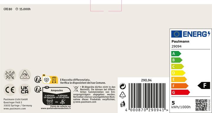 Produktbild Paulmann Kerze 5er Set (E14, 4.80 W, 470 lm, 1 x, F)
