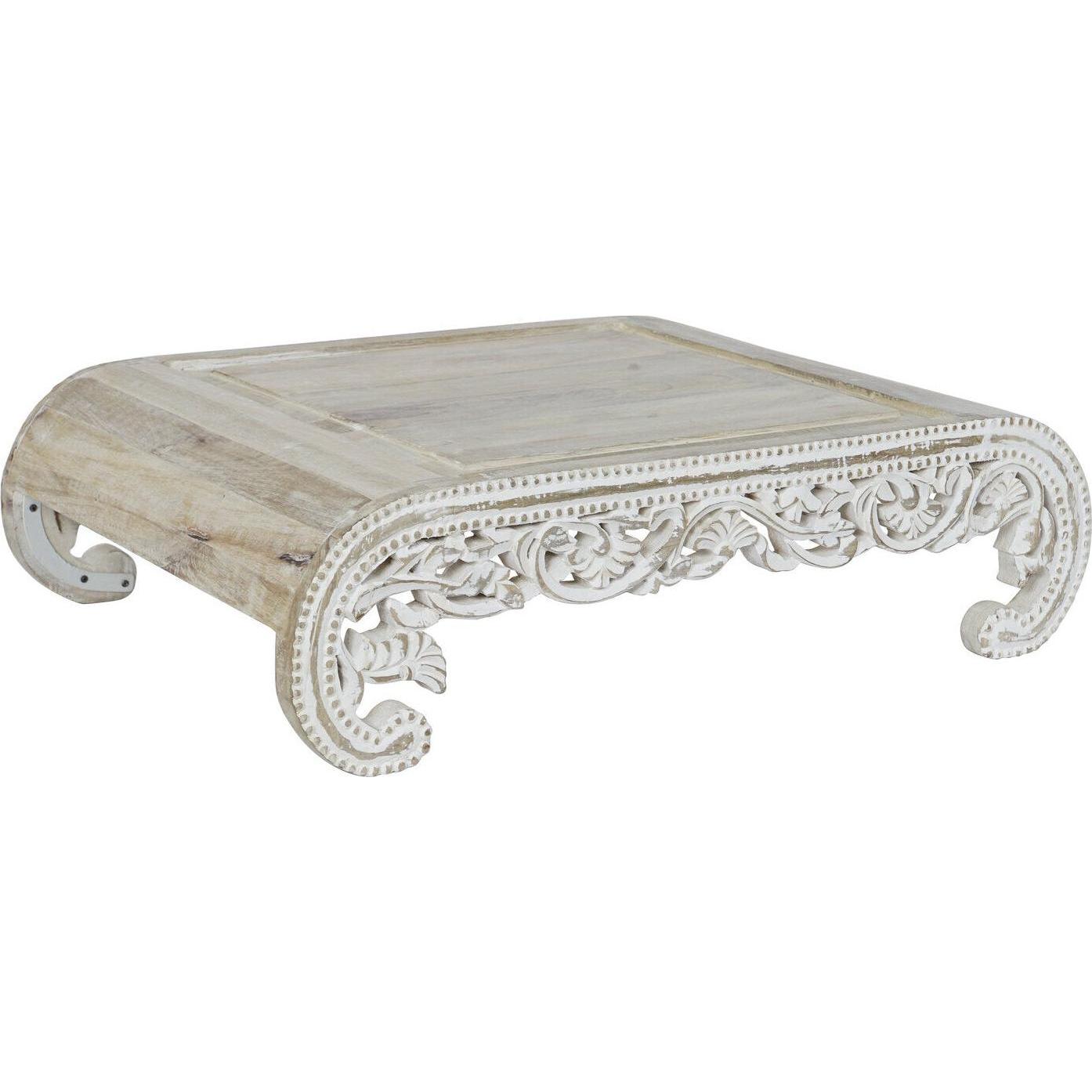 DKD Home Decor, Tavolino da salotto, Side table White Mango wood 89 x 63,5 x 25,4 cm