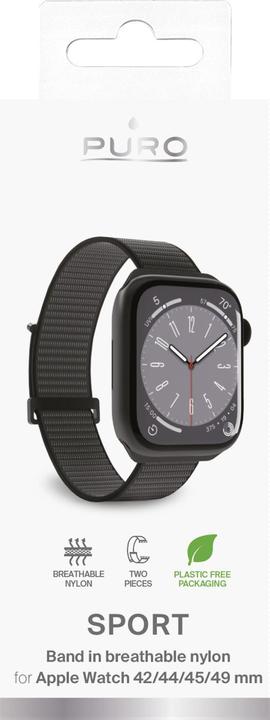 Immagine prodotto Puro Nylon Sport - Pasek per Apple Watch 42/44/45/49 mm (Czarny) (45 mm, 44 mm, 42 mm, 49 mm, Nylon)