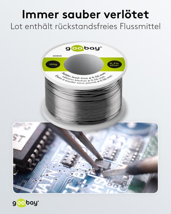 Image du produit Goobay Étain de soudure professionnel sans plomb, ø 0,56 mm, 100 g (Souder)