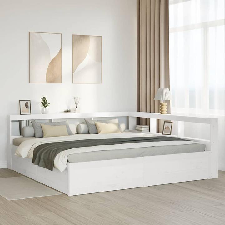 Produktbild vidaXL Massivholzbett mit Regal ohne Matratze Weiss 180x200 cm Kiefer (180 x 200 cm)