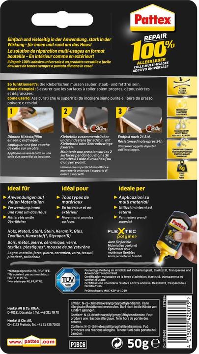 Immagine prodotto Pattex 100% di potenza multipla (50 g)