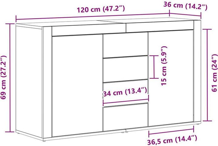 Actual product image VidaXL Sideboard (120 x 36 x 69 cm)
