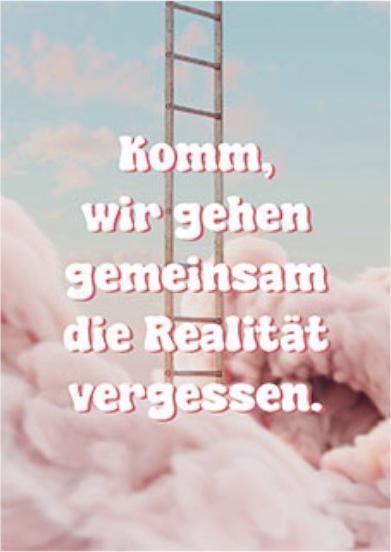 Rosa Wolken und weissem Text