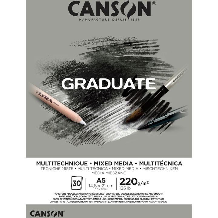 Actual product image Canson GRADUATE MIXED MEDIA study pad, grey, DIN A5 (A5, Plain, No binding)