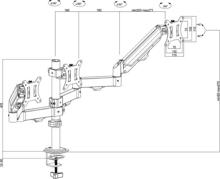 Actual product image Maclean Halterung für 3 Maclean-Monitore Gasfeder 17 -27 2-8kg schwarz MC-137 (27", 8 kg)