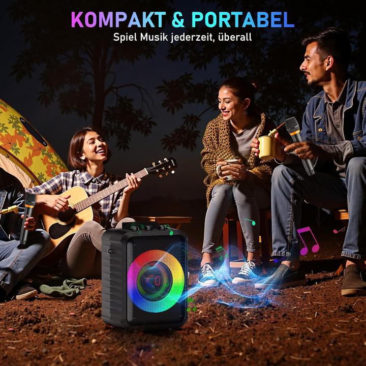 Produktbild HWWR Tragbare Karaoke Maschine D13T mit 2 Mikrofonen (Aktiv, 2x 30 W)