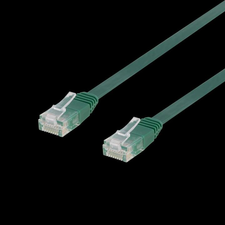 Actual product image Deltaco U/UTP Cat6 patch cable flat 0.3m 250MHz green (U/UTP, CAT6, 0.30 m)
