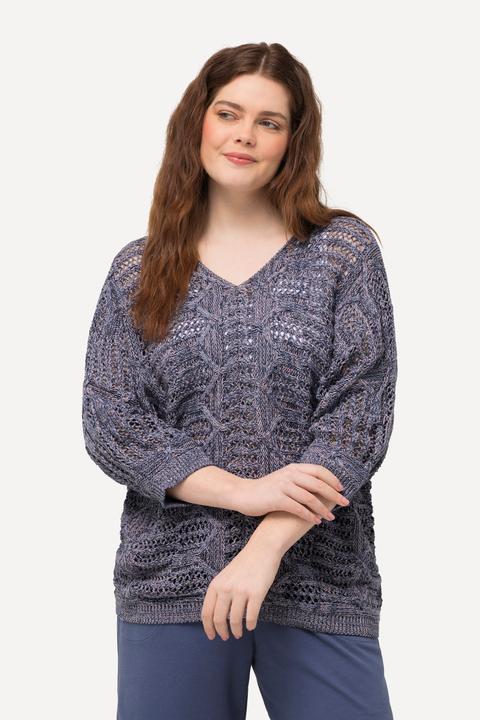 Produktbild Ulla Popken Pullover, Ajourmuster, V-Ausschnitt, 3/4-Arm (42, 44)