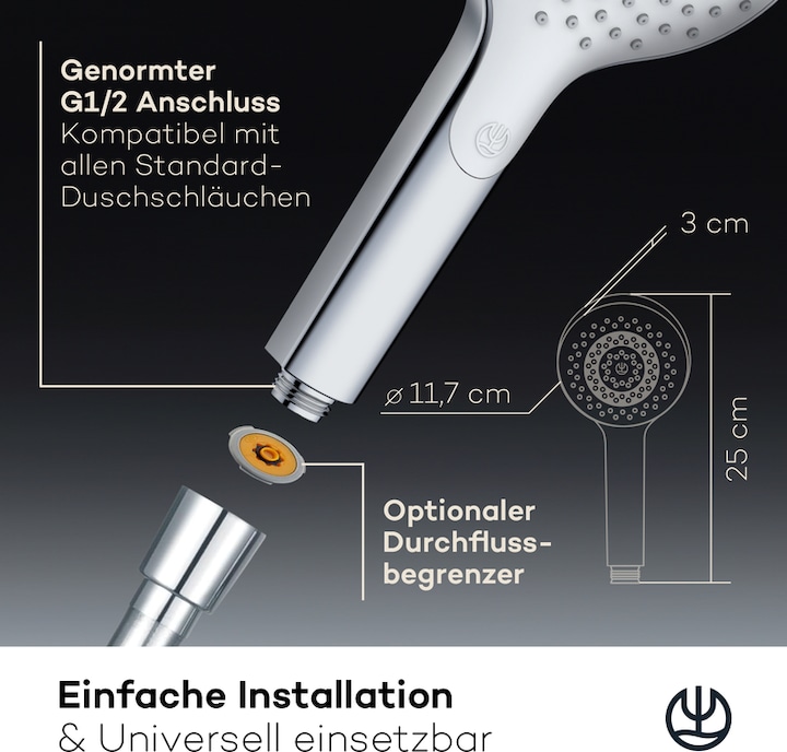Immagine prodotto Kludi X3 Soffione doccia (1 Tipi di raggi, 15 l/min)